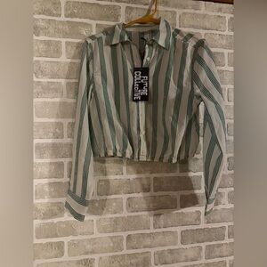 Future Collective Green Striped Button Down Shirt